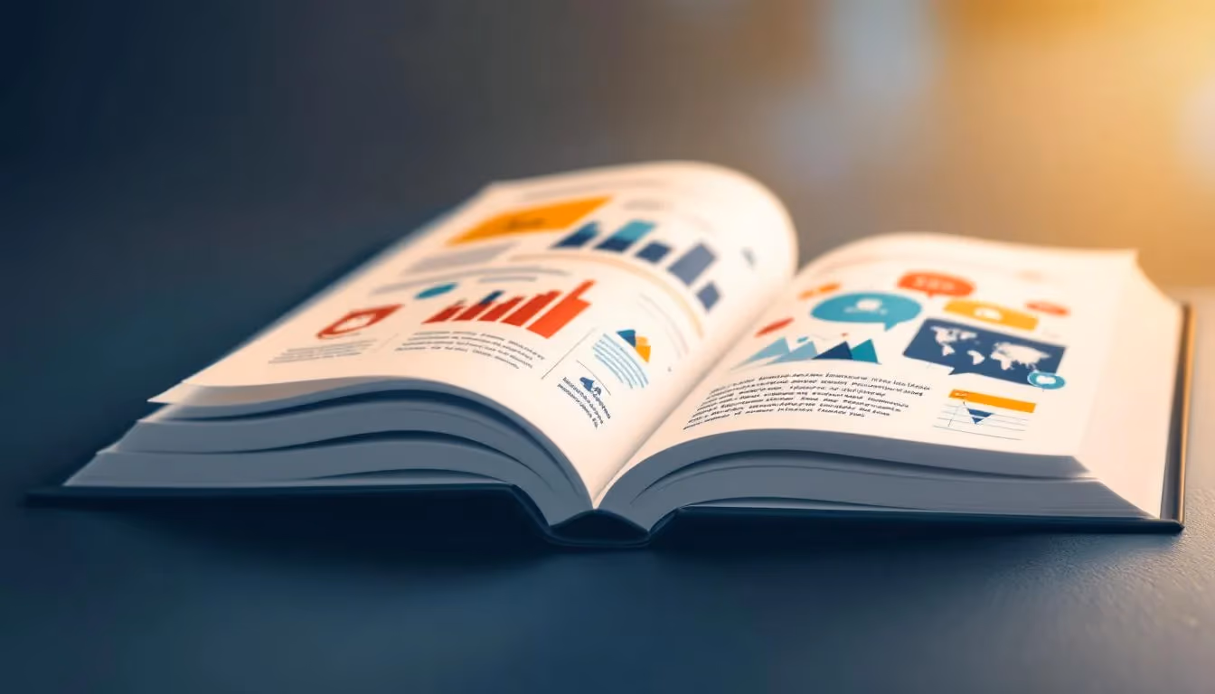 An open book with highlighted passages on leadership skills.